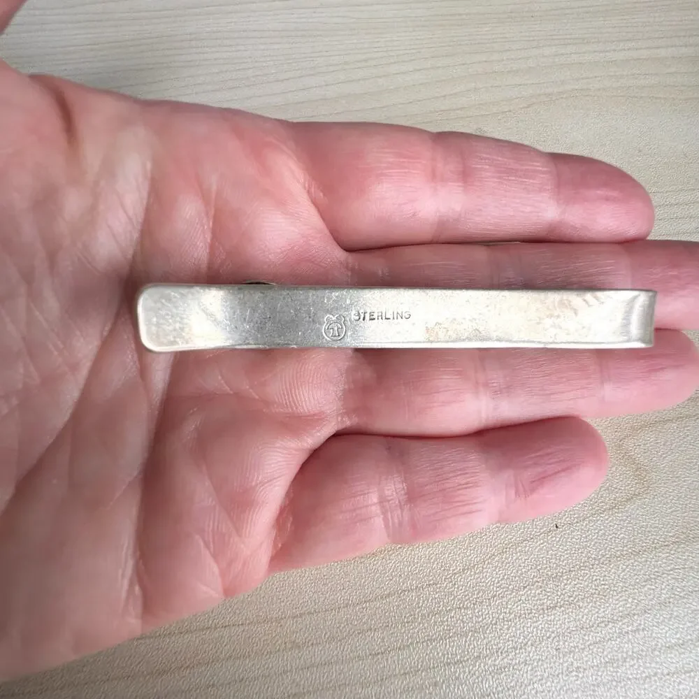 MCM Signed SAM KRAMER Sterling Silver Agate Tie Clip